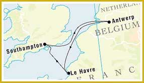 Map of Itinerary - Antwerp and Le Havre
