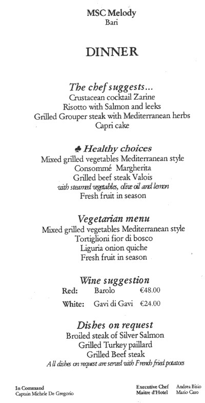 m/v Melody Menus
Dubrovnik - Bari 28 Jul 2003